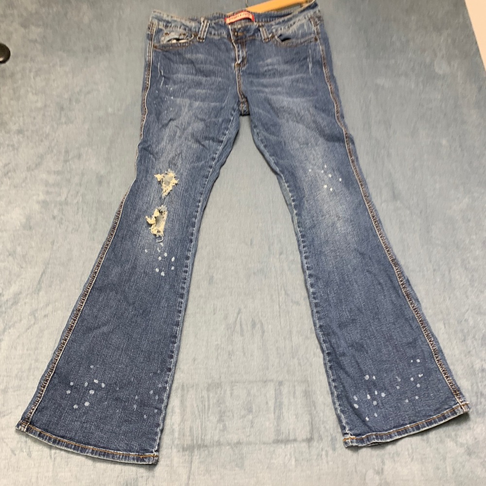 Vanilla Star Flare Jeans Womens 15 Blue Denim Stretch Medium Wash Distressed